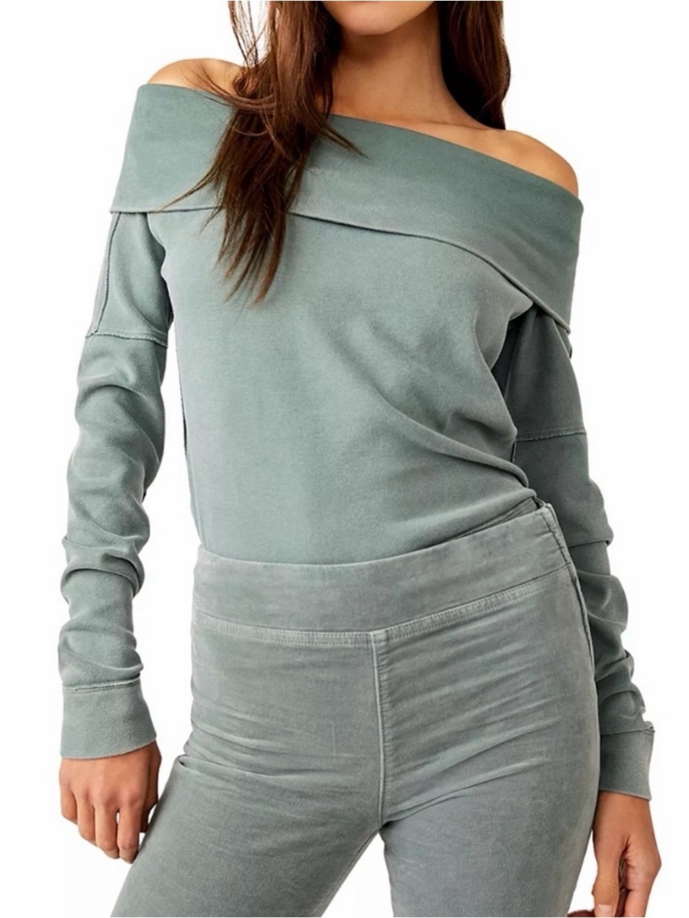 Free People We The Free Not The Same Tee Steel Sea Off Shoulder L